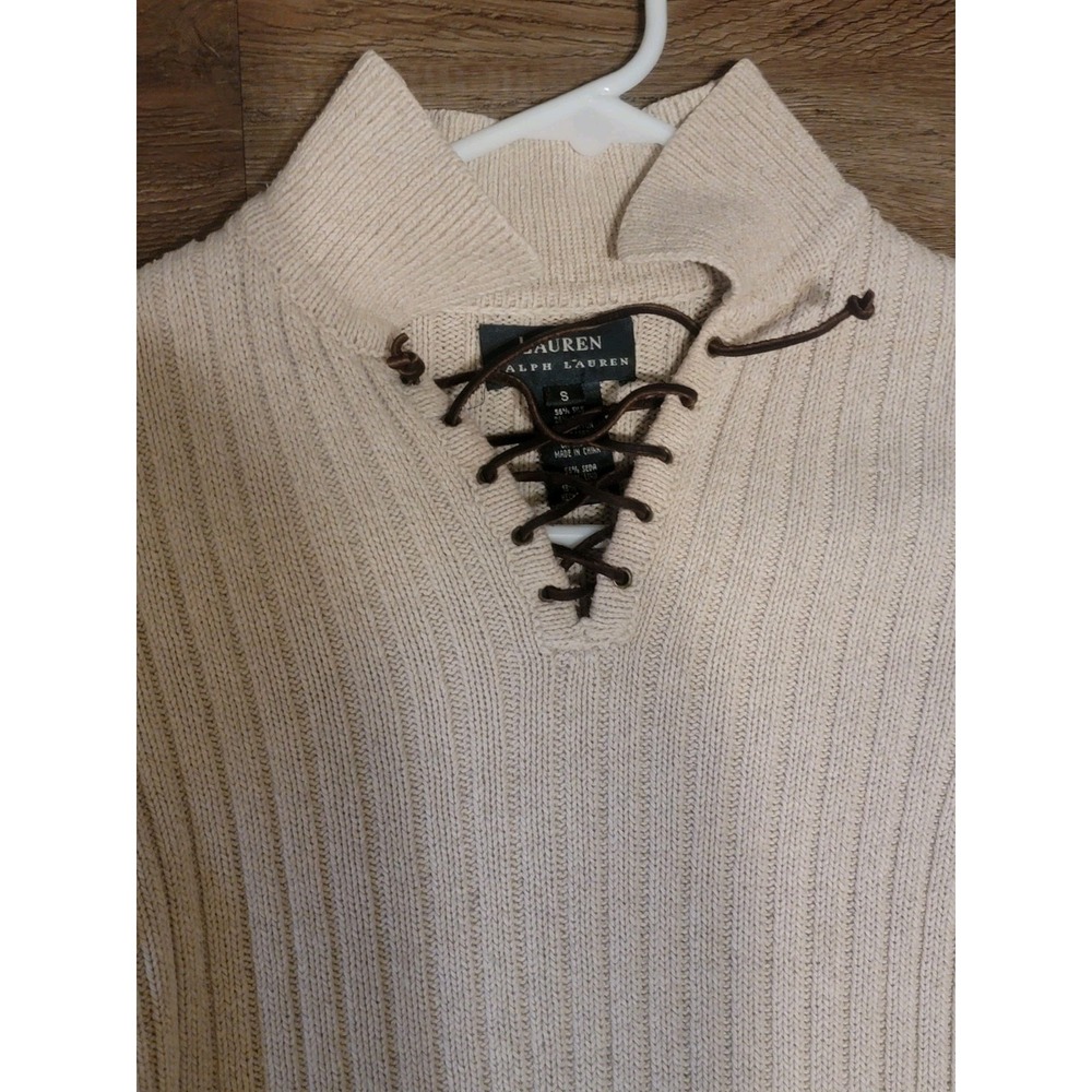 Lauren Ralph Lauren Sweater Womans Small Fisherman Silk Linen Cotton Leather Tie - Picture 2 of 11